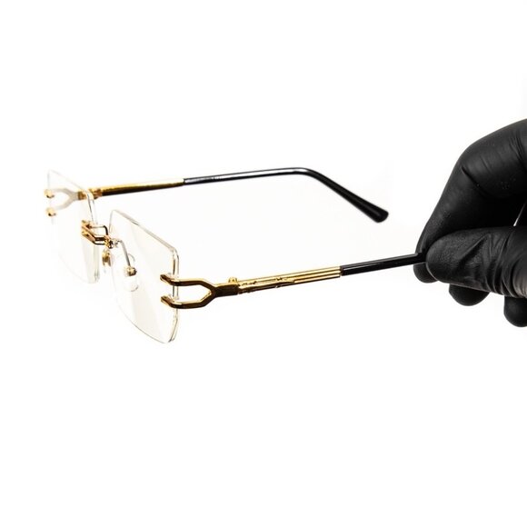 Retro Style Rimless Clear Lens Rectangular Gold Frame Square Men’s Glasses - Picture 5 of 8